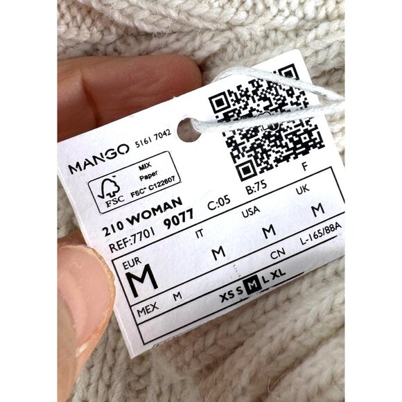 Mango bell sleeves chunky cable knit turtle neck oversized sweater cream sz M - Picture 4 of 7